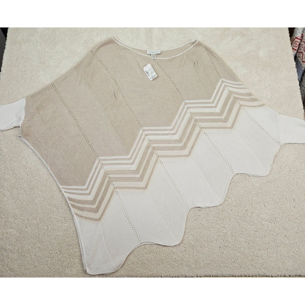 Christopher & Banks Women's L/XL Beige White‎ Chevron Knit Poncho Sweater Breezy
